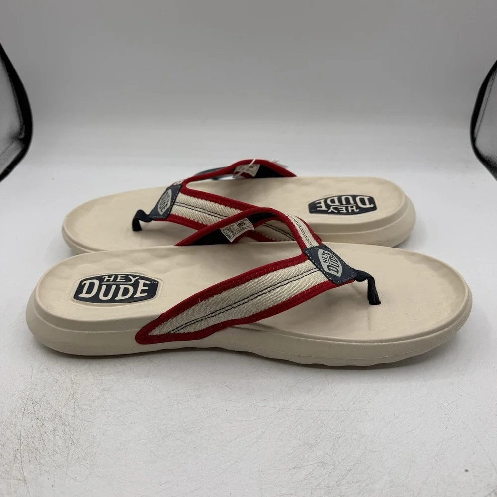 Hey Dude Myers Americana Flip Flops Mens Sz 13 Red White Blue Thong Sandals NWT